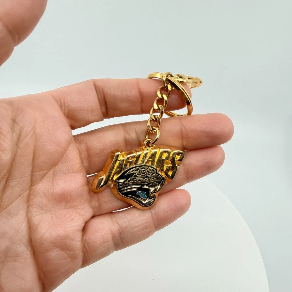 Vintage Y2K Jacksonville Jaguars NFL Gold Tone Enamel Mascot Keychain Key Ring